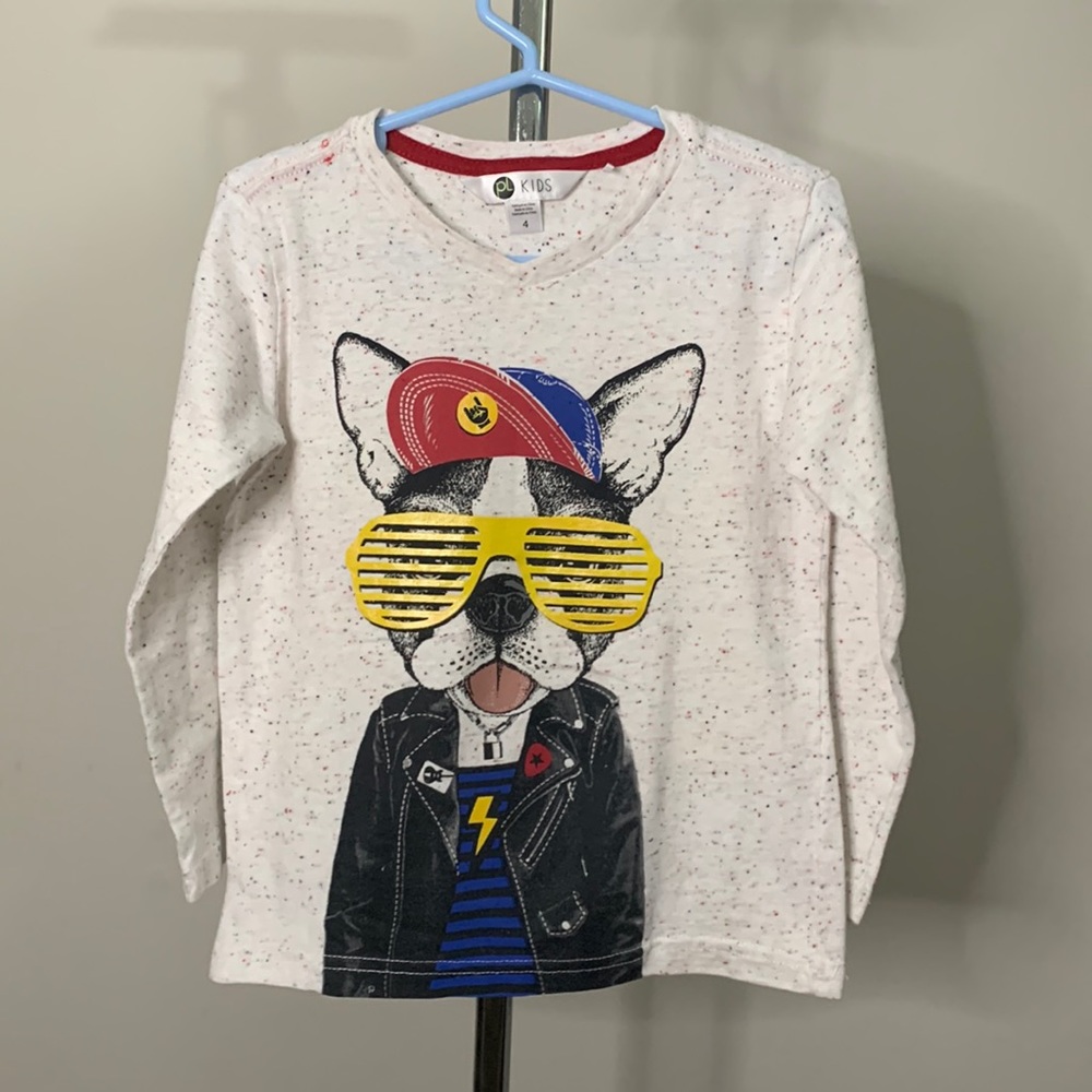 PL Kids white Top with logo Size: 4